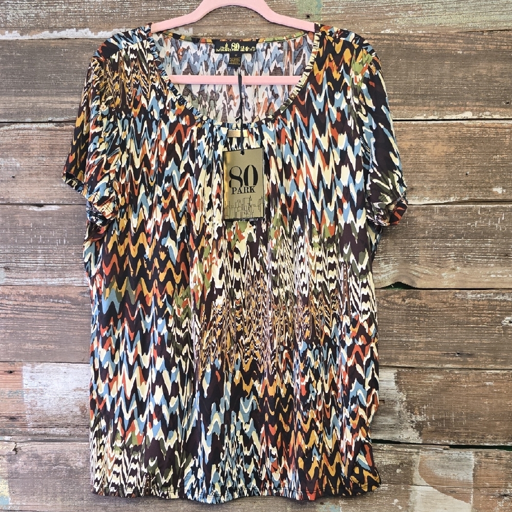 80 Park Colorful Patterned Women's Top, Size 1X, NWT